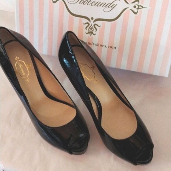 Footcandy Black Patent Peep Toe Pump - Picture 9 of 11